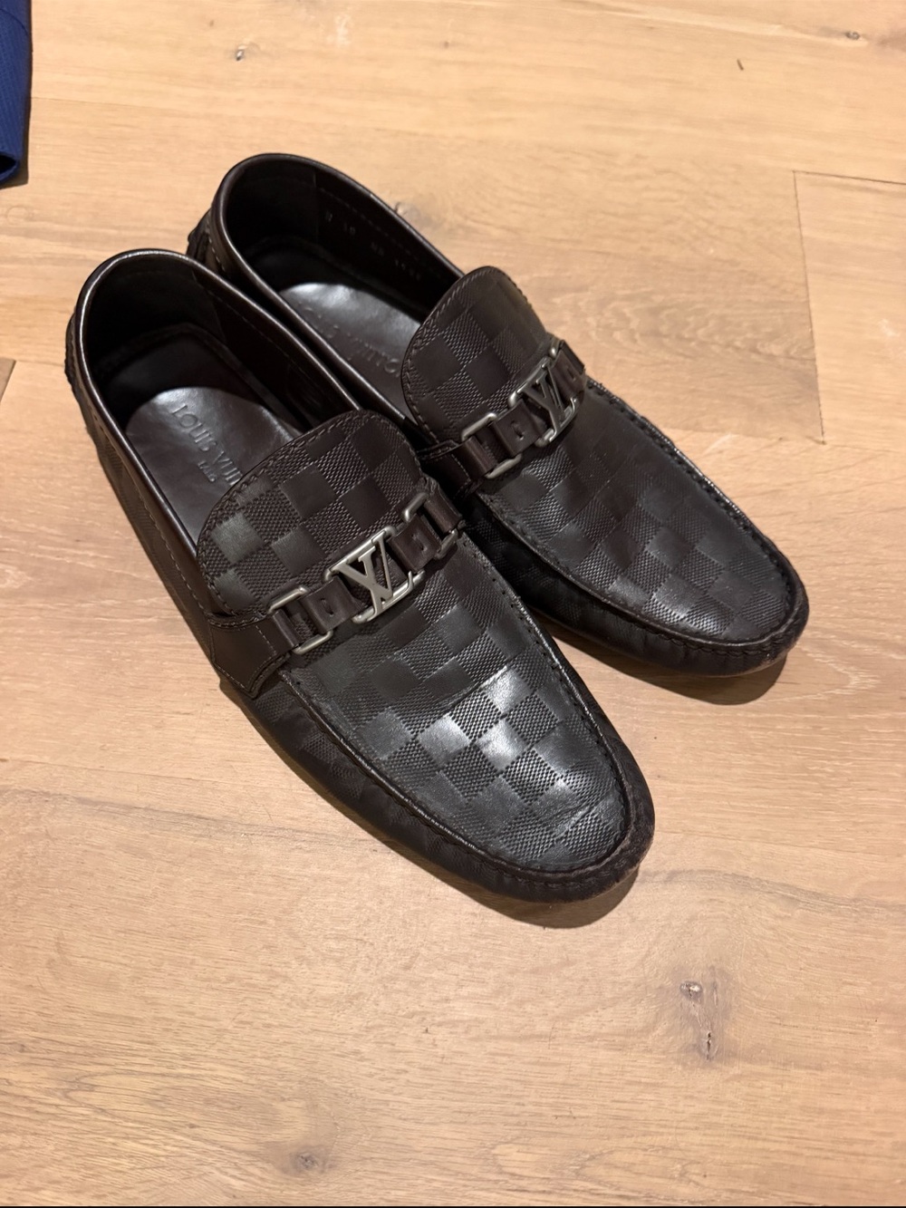 Men's Black Leather Check Slip-On Loafers Louis Vuitton